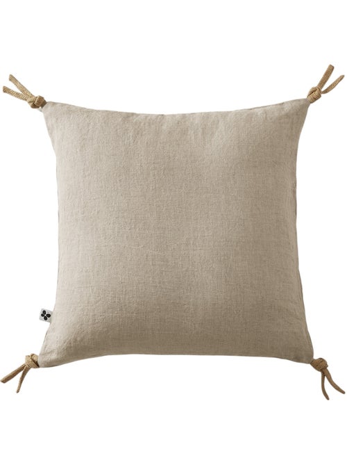 Coussin pompons lin lave Collection Soline - Kiabi