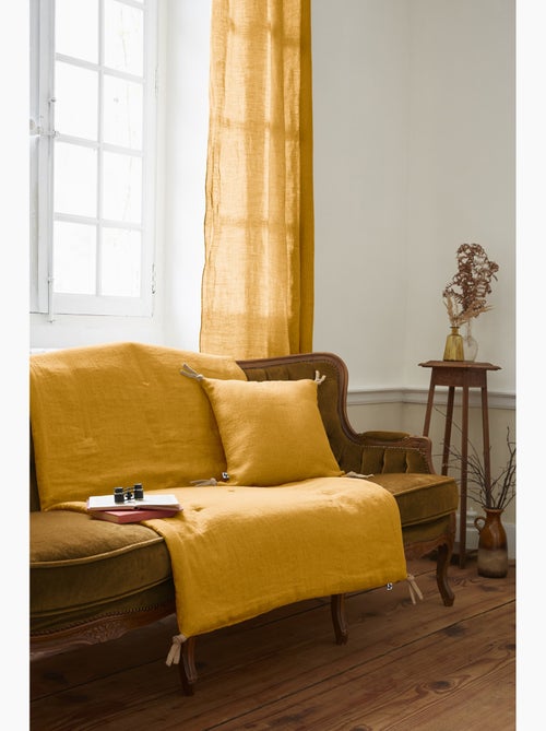 Coussin pompons lin lave Collection Soline - Kiabi