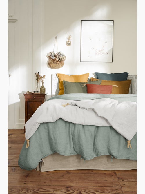 Coussin pompons lin lave Collection Soline - Kiabi