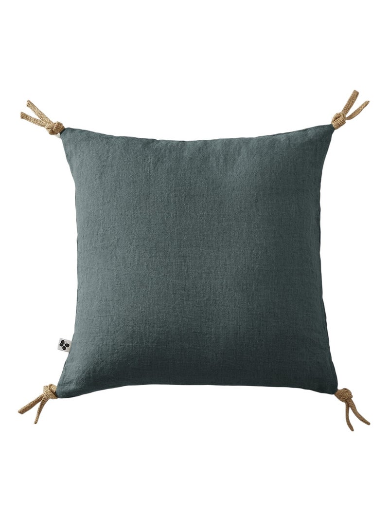 Coussin pompons lin lave Collection Soline gris anthracite - Kiabi