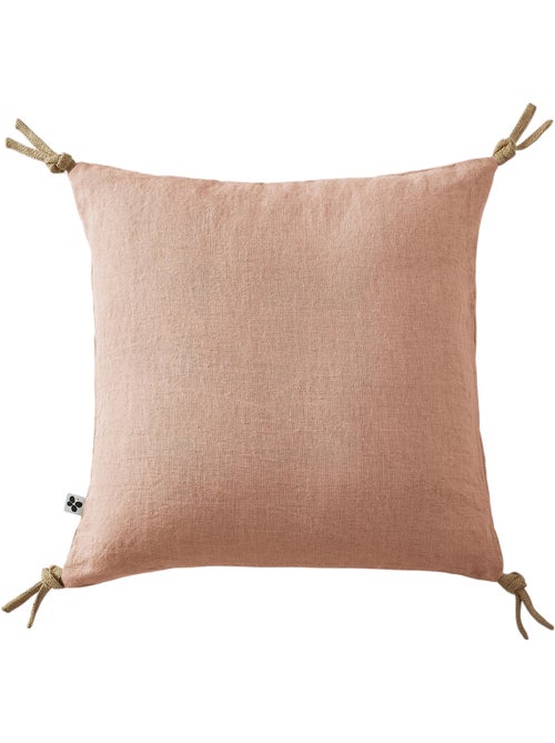 Coussin pompons lin lave Collection Soline - Kiabi