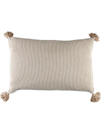 Coussin rayé à pompons