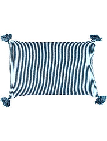 Coussin rayé à pompons