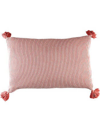 Coussin rayé à pompons