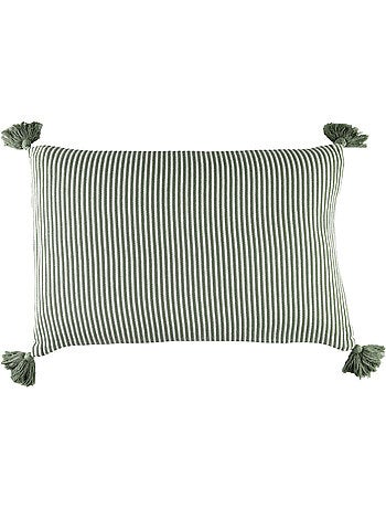 Coussin rayé à pompons