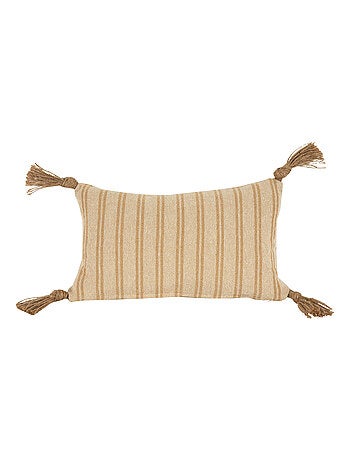 Coussin rayé pompons NATUREA 30x50 cm