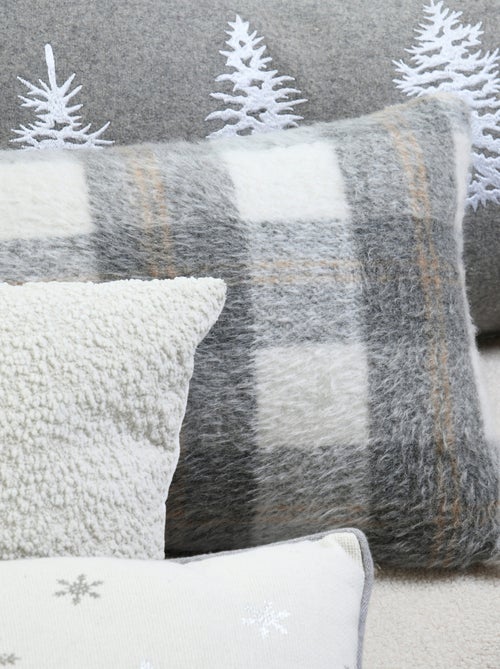 Coussin rectangulaire à carreaux  - Effet laine - Kiabi