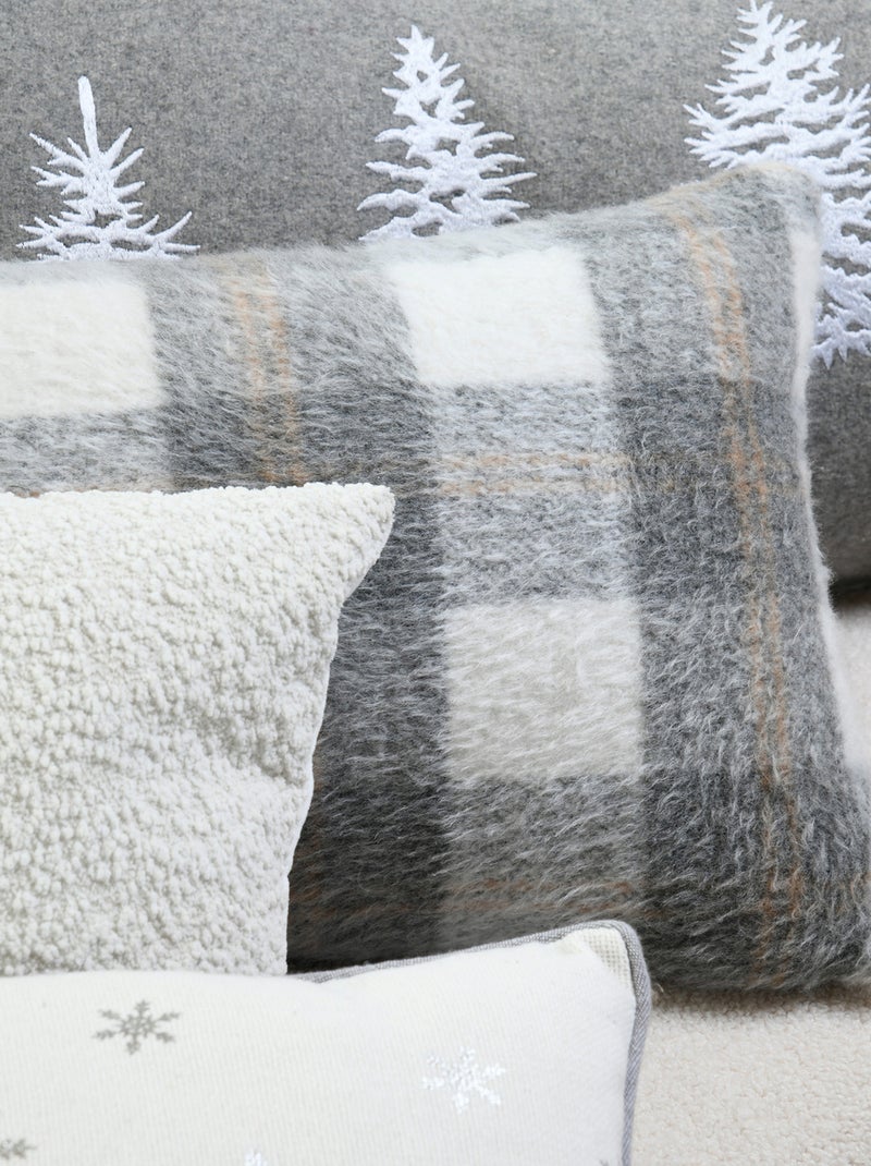 Coussin rectangulaire à carreaux  - Effet laine Gris - Kiabi