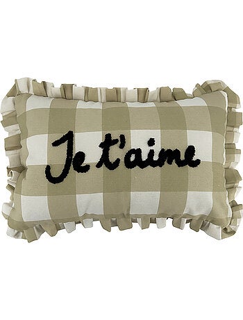 Coussin rectangulaire à carreaux "Je t'aime