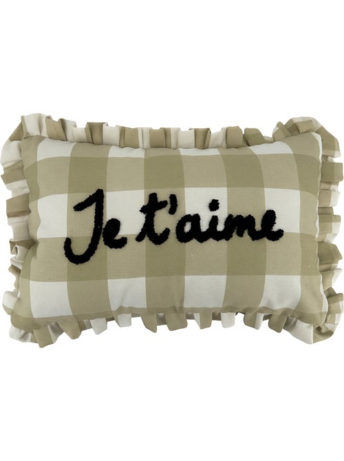 Coussin rectangulaire à carreaux "Je t'aime" - Kiabi