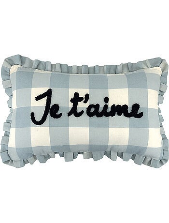 Coussin rectangulaire à carreaux "Je t'aime