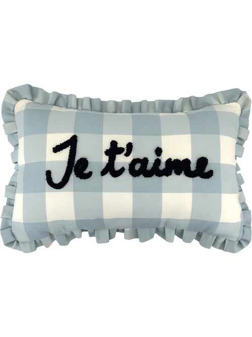 Coussin rectangulaire à carreaux "Je t'aime" - Kiabi