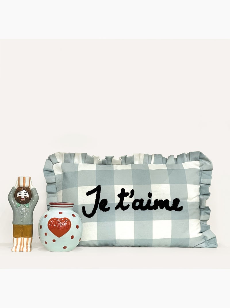 Coussin rectangulaire à carreaux "Je t'aime" Bleu - Kiabi