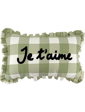 Coussin rectangulaire à carreaux "Je t'aime