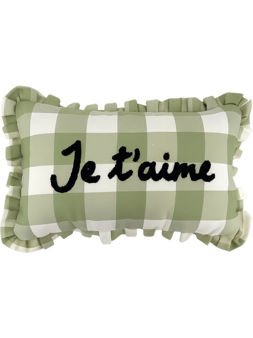 Coussin rectangulaire à carreaux "Je t'aime" - Kiabi