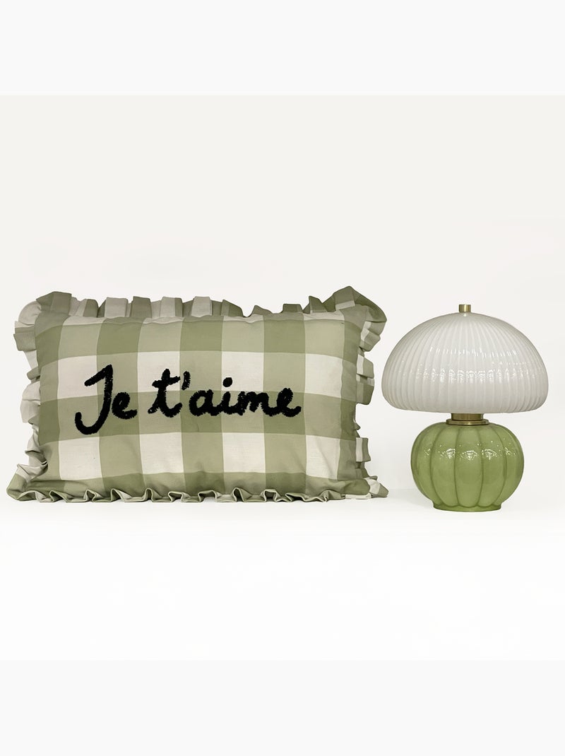 Coussin rectangulaire à carreaux "Je t'aime" Kaki - Kiabi