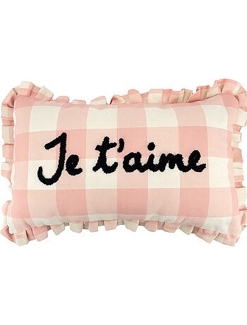Coussin rectangulaire à carreaux "Je t'aime