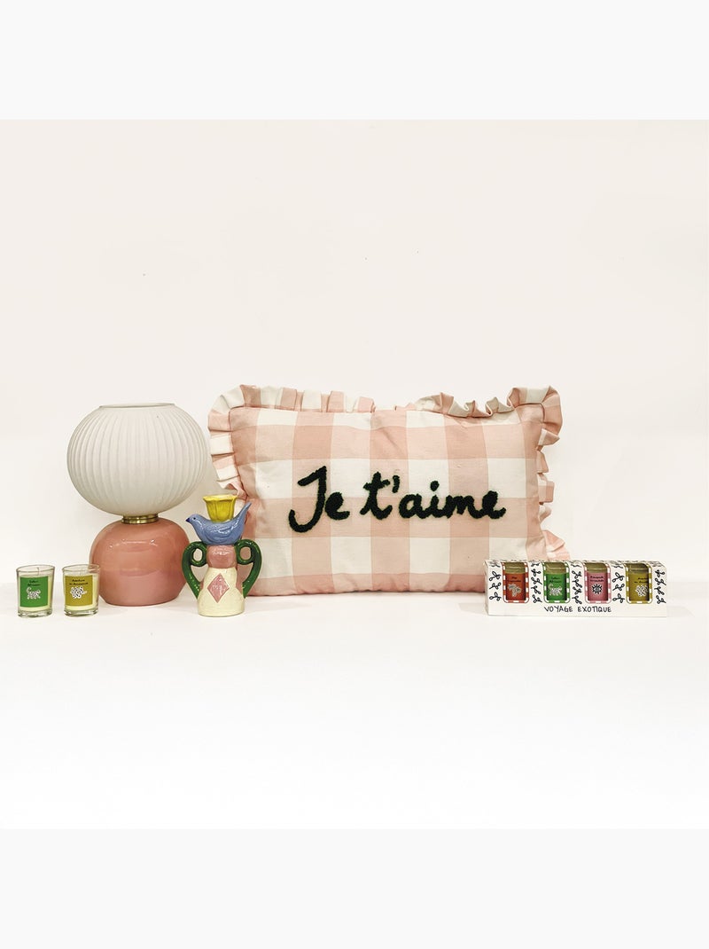 Coussin rectangulaire à carreaux "Je t'aime" Rose - Kiabi