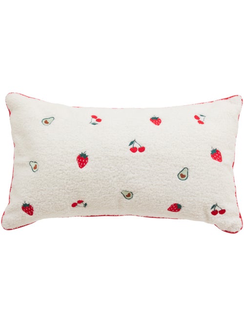 Coussin rectangulaire déhoussable en bouclette brodé fruits et légumes fraci - Kiabi