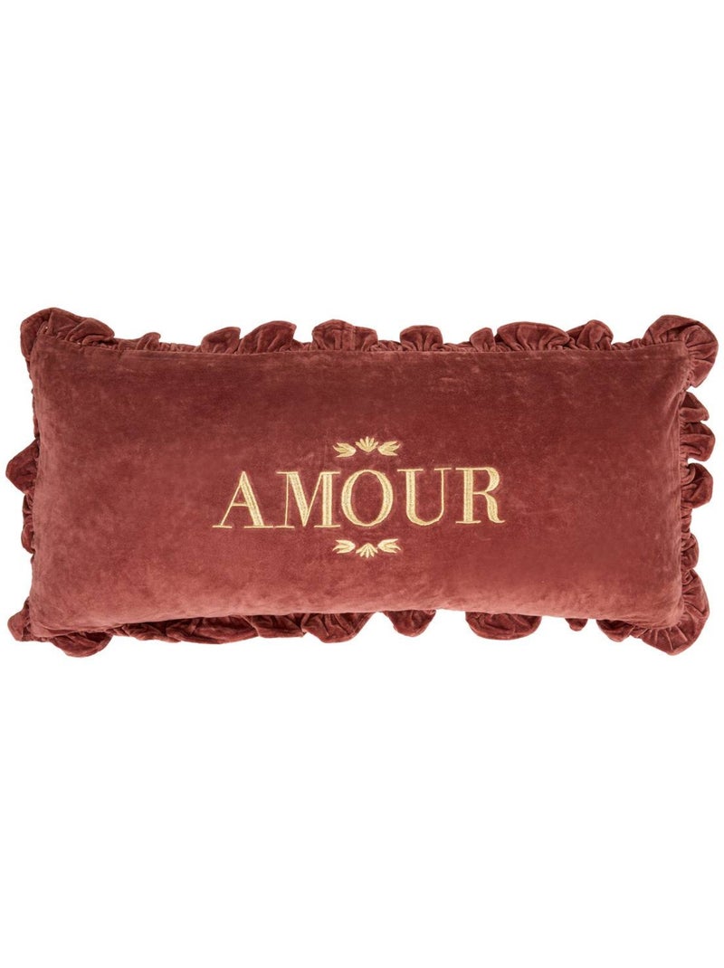 Coussin rectangulaire en coton à froufrous mona Rouge grenat - Kiabi