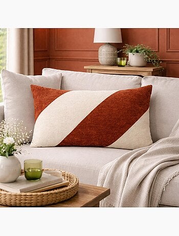 Coussin rectangulaire en velours chenille à motif graphique