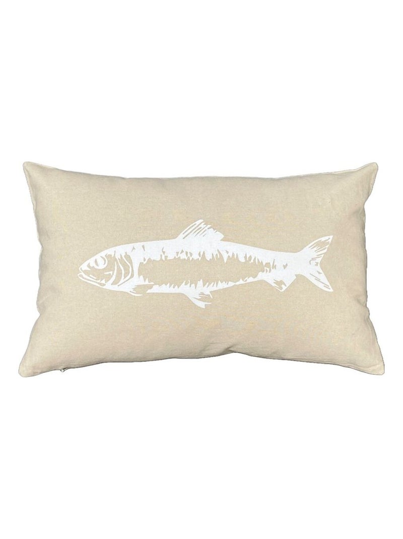 Coussin rectangulaire imprimé coton BEACH HOUSE POISSON Blanc - Kiabi
