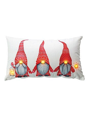 Coussin rectangulaire lumineux de Noël en velours motif lutin
