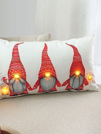 Coussin rectangulaire lumineux de Noël en velours motif lutin