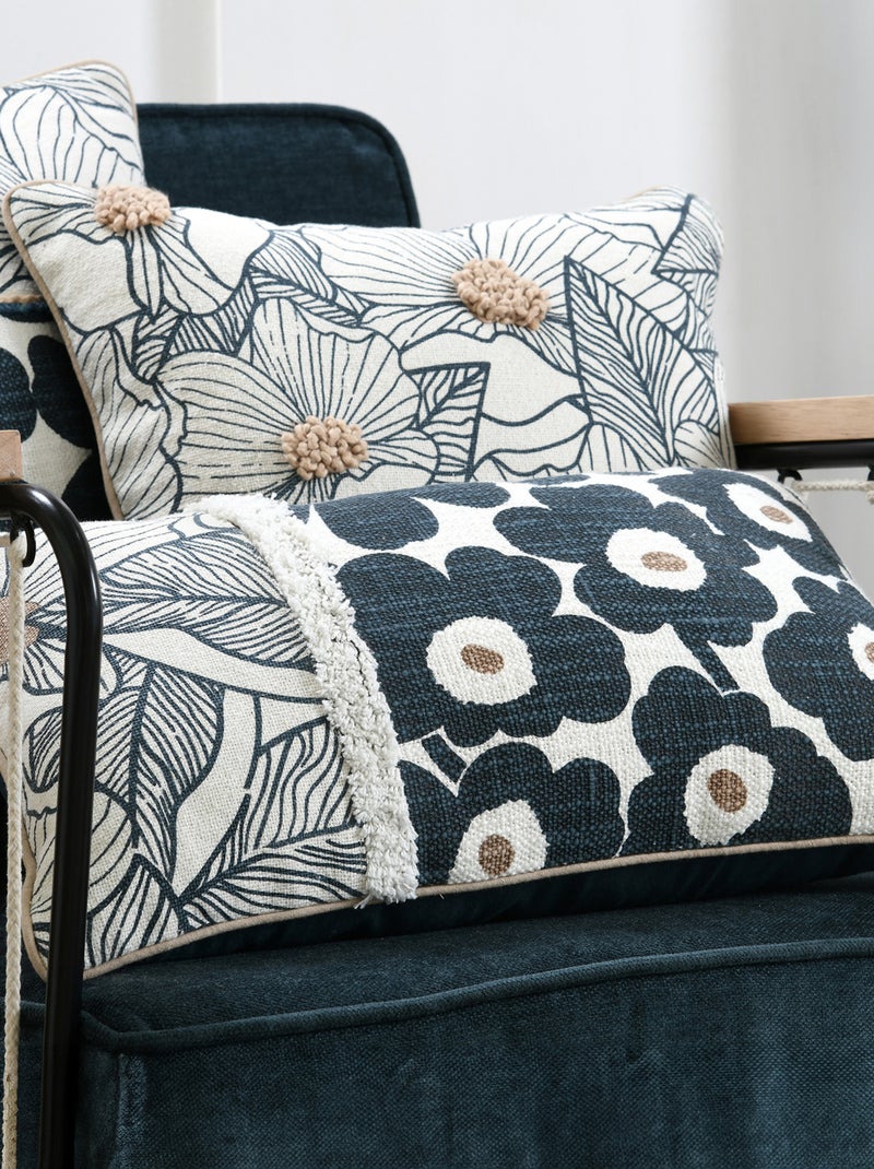 Coussin rectangulaire motif fleuri Bleu marine - Kiabi