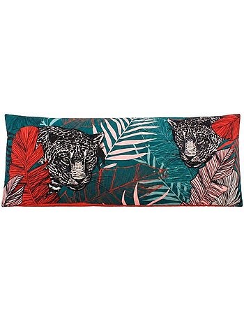 Coussin rectangulaire motifs jungle velours bordeau 70x30cm