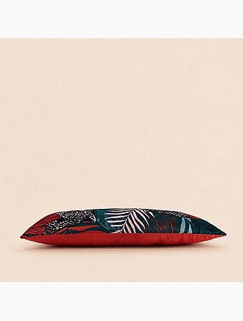 Coussin rectangulaire motifs jungle velours bordeau 70x30cm