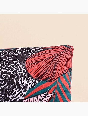 Coussin rectangulaire motifs jungle velours bordeau 70x30cm