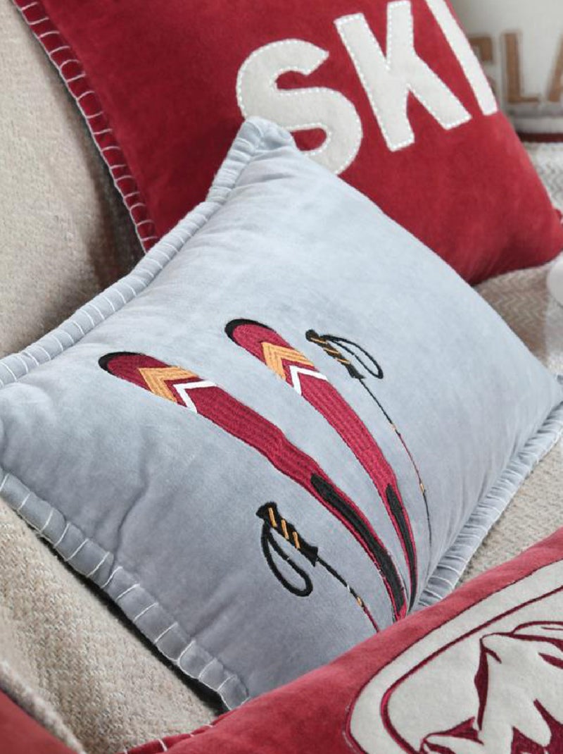 Coussin rectangulaire ski en velours Gris - Kiabi