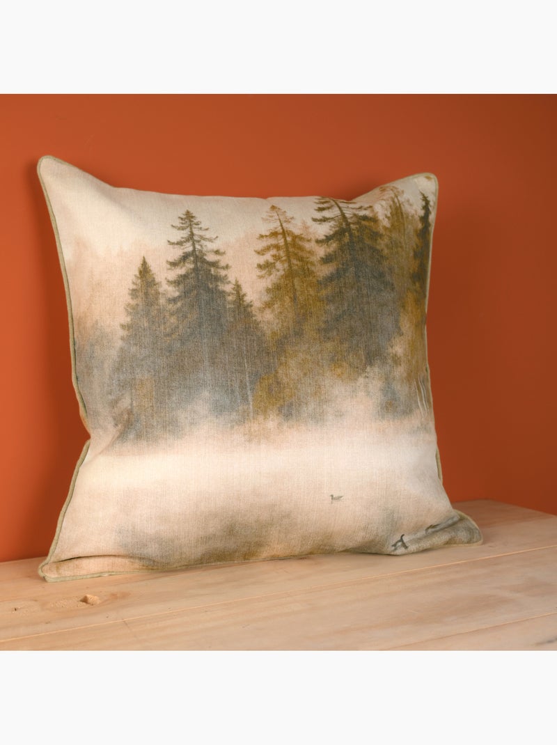 Coussin réversible imprimé aquarelle forêt Marron tabac - Kiabi