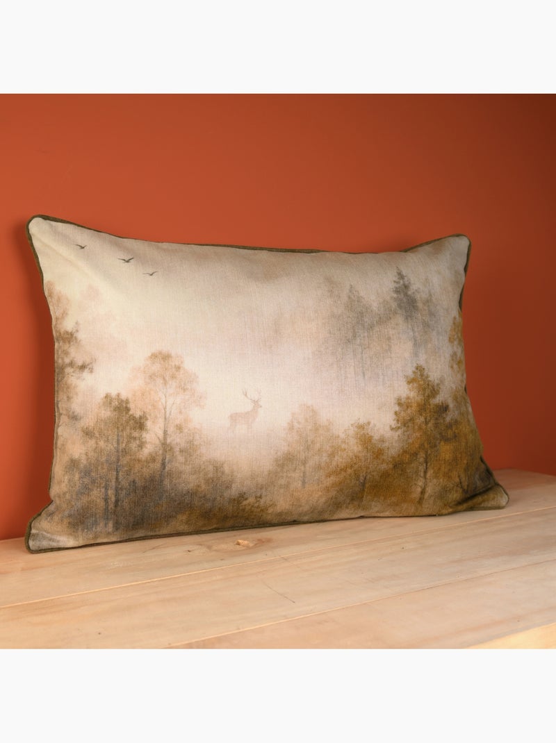 Coussin réversible motif aquarelle forêt Marron tabac - Kiabi