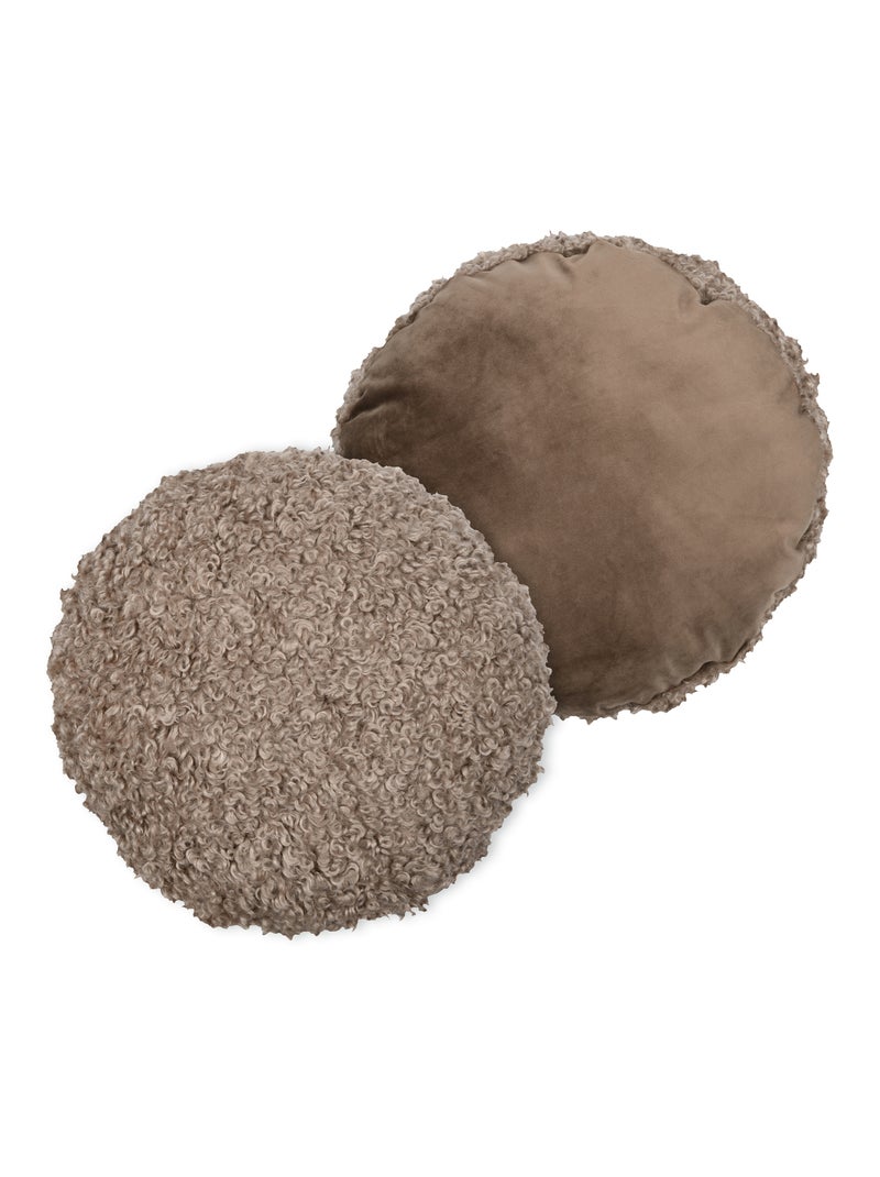 Coussin rond bouclette doudou Taupe - Kiabi