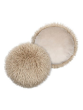 Coussin rond imitation fourrure longue
