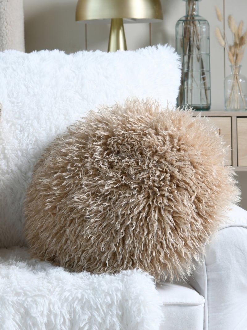 Coussin rond imitation fourrure longue Beige - Kiabi
