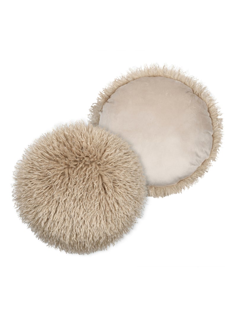 Coussin rond imitation fourrure longue Beige - Kiabi