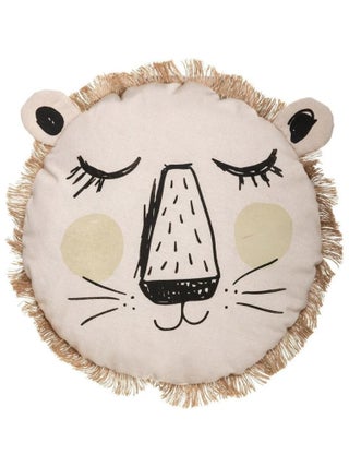 Coussin rond lion franges 38 cm