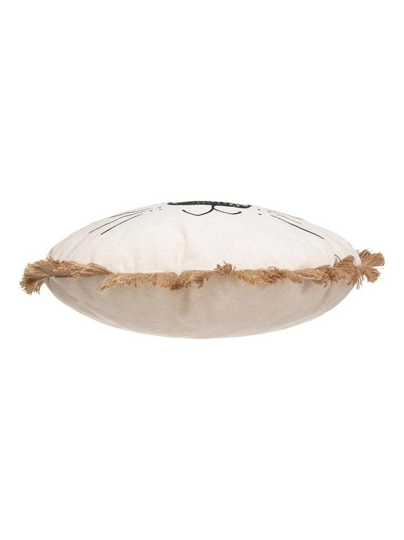 Coussin rond lion franges 38 cm Beige - Kiabi