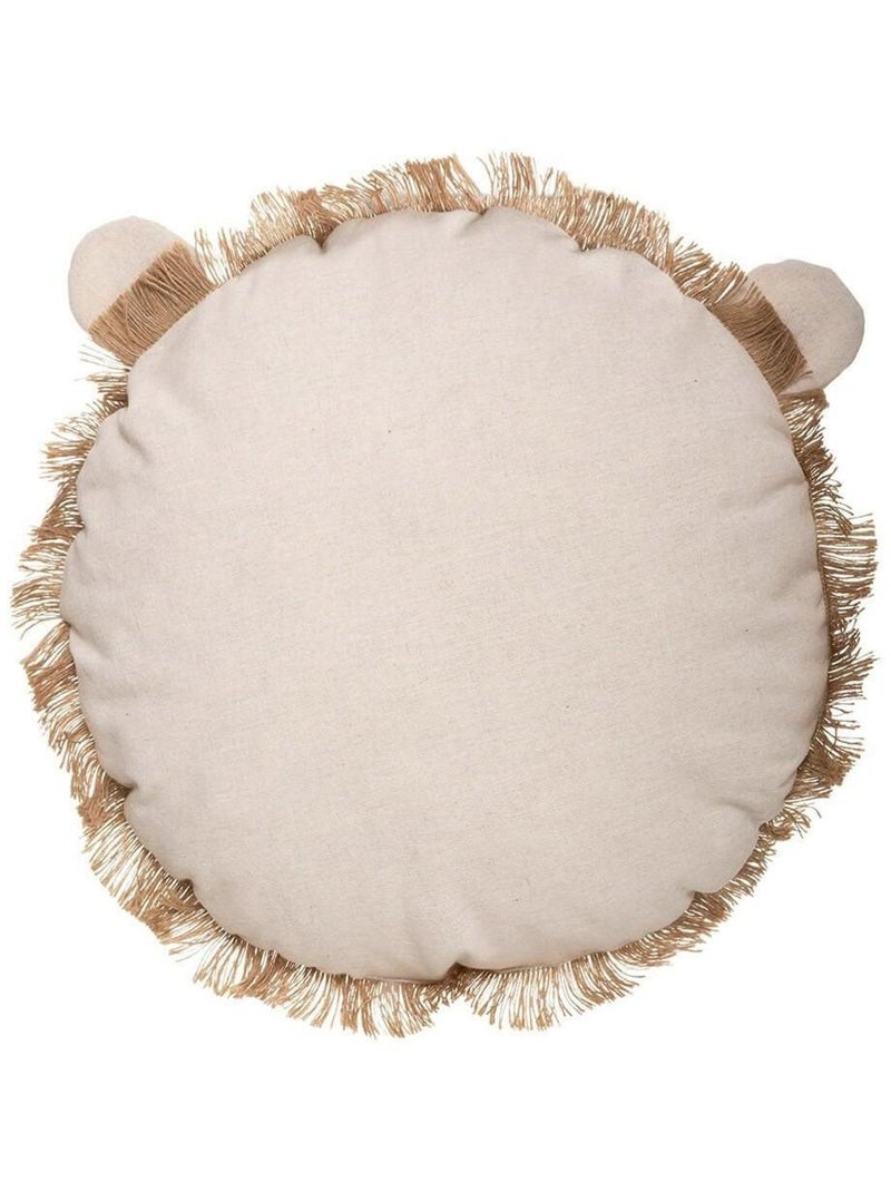 Coussin rond lion franges 38 cm Beige - Kiabi