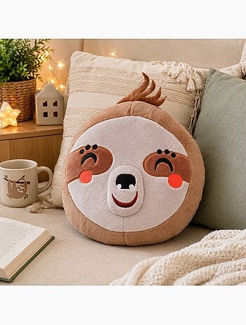 Coussin rond peluche paresseux 25 cm