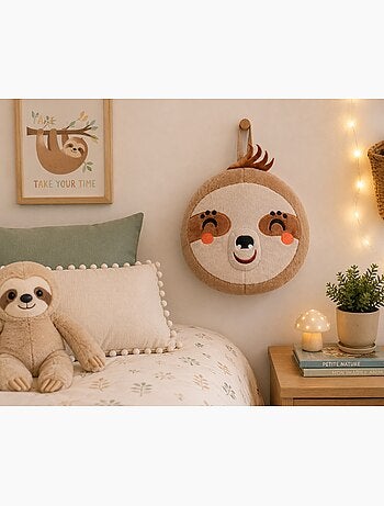 Coussin rond peluche paresseux 25 cm