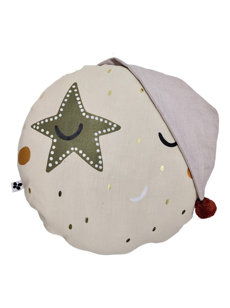 Coussin rond SKY DREAM 40 cm  Déhoussable, 100% coton Beige - Kiabi