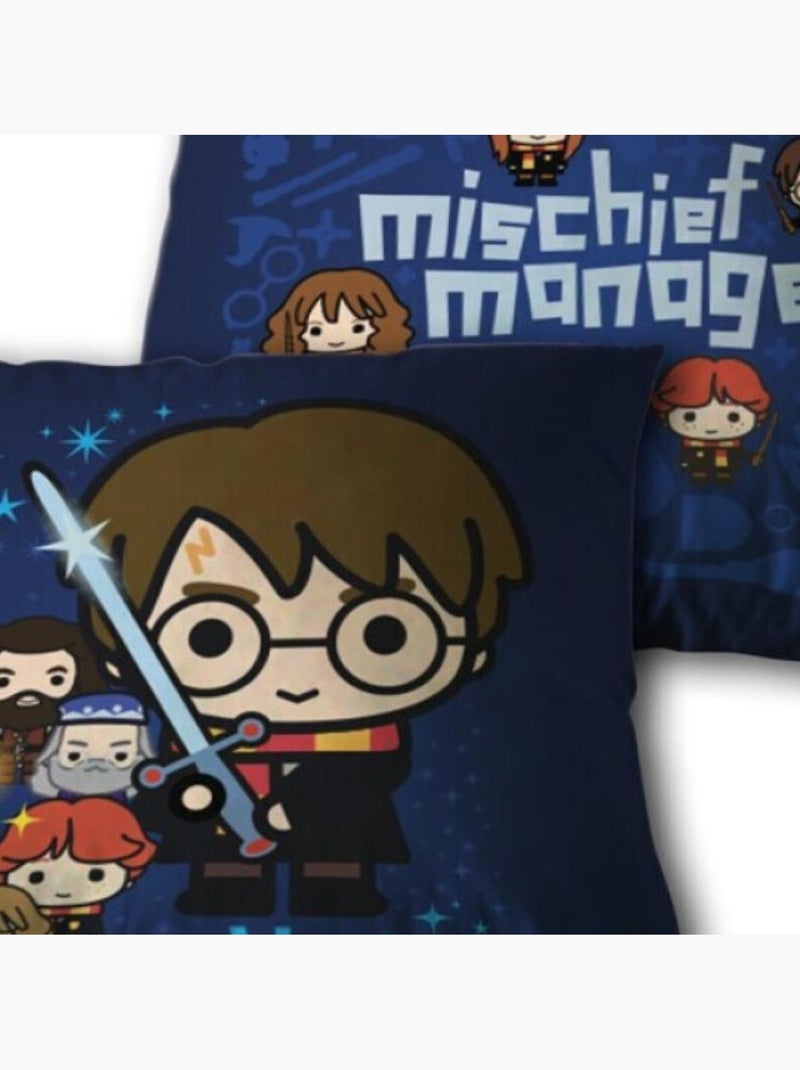 Coussin Saga Harry Potter avec Harry et autres personnages 35x35 cm Bleu - Kiabi