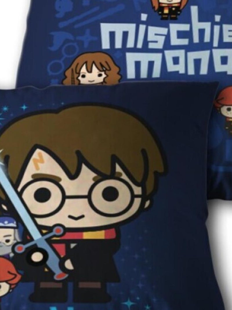 Coussin Saga Harry Potter avec Harry et autres personnages 35x35 cm Bleu - Kiabi