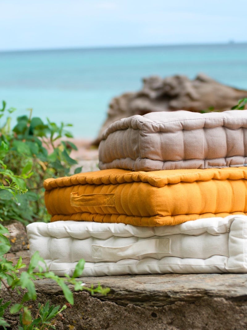 Coussin tapissier en coton 50x50x10 cm PANAMA par Soleil d'Ocre Ecru - Kiabi