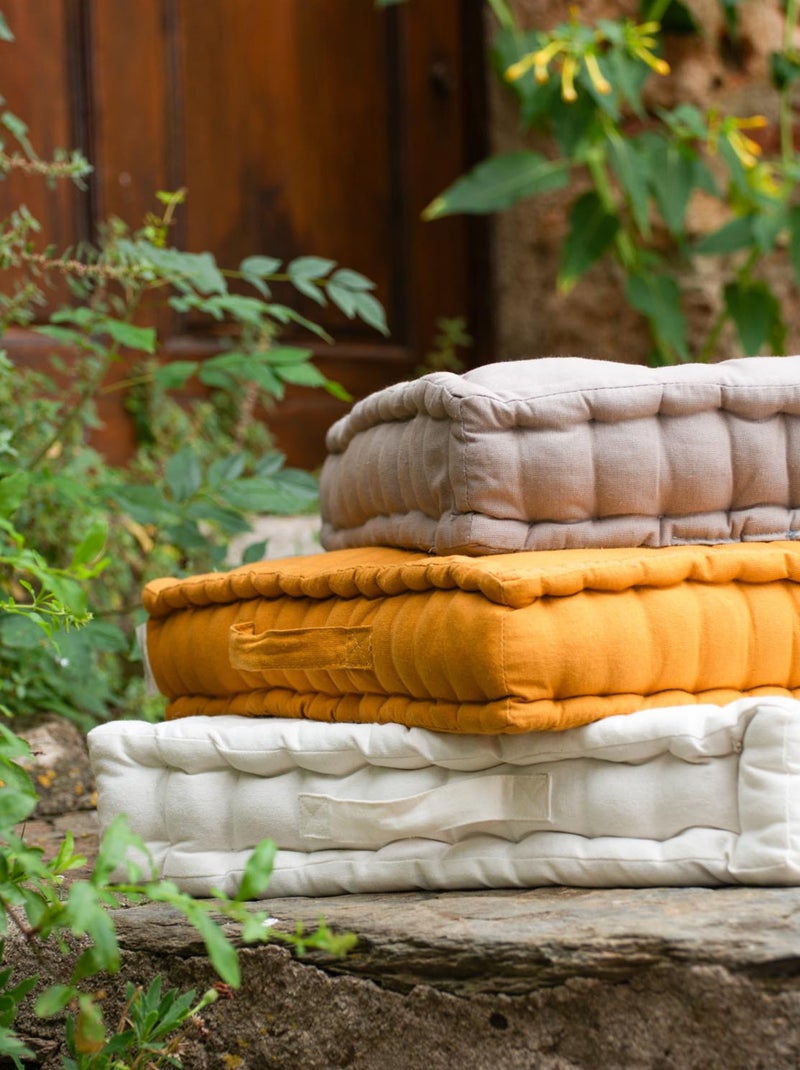 Coussin tapissier en coton 50x50x10 cm PANAMA par Soleil d'Ocre Taupe - Kiabi