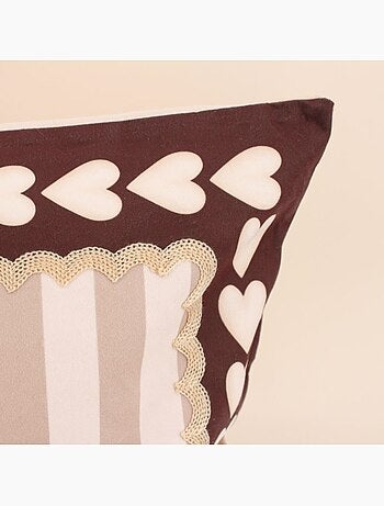 Coussin teckel velours rayures marron, beige 45x45cm